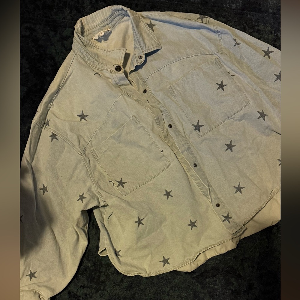 Star-Patterned Oversized Jean Jacket - image 1